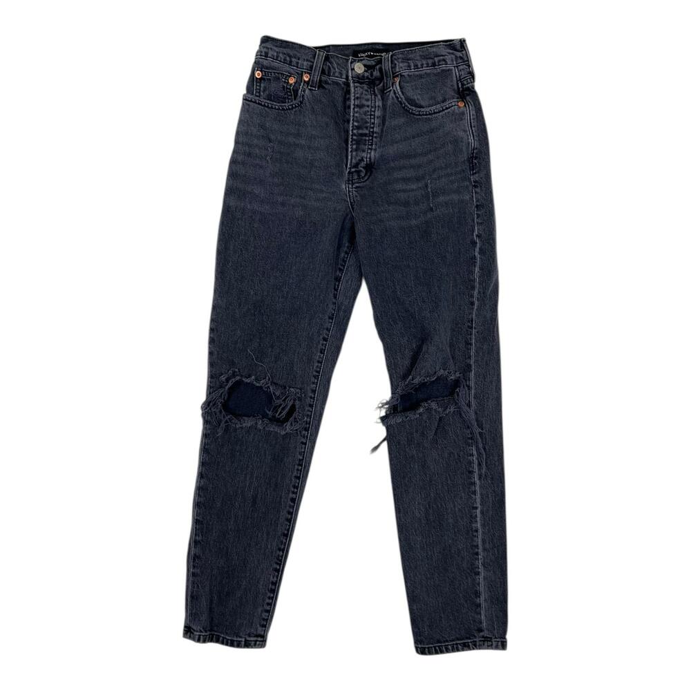 Lucky Brand High Rise Mom Drew Jeans Womens 2/26 Gray Charcoal Distressed Denim
